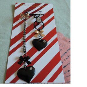 Betsey Johnson Asymmetrical Black Heart Drop Earrings, NEW